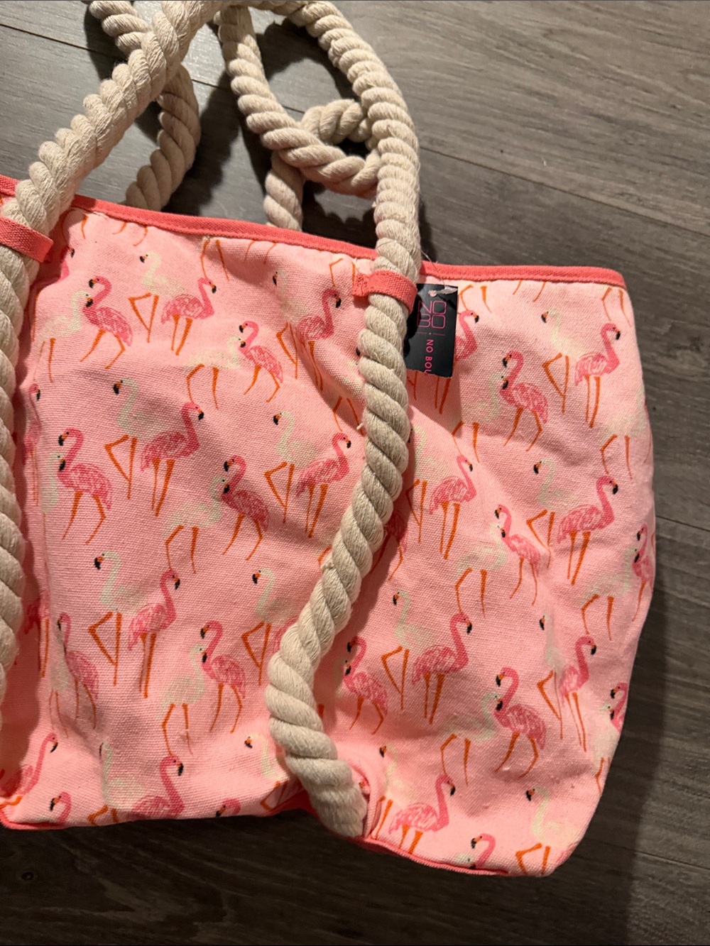 Pink Flamingo Print Rope-Handle Tote Bag - Picture 2 of 7